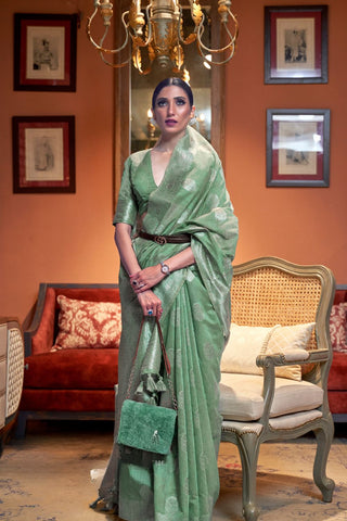 Sea Green Multi Pure Linen Weaving Saree_Kumari Sarees