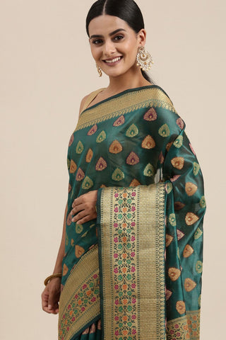 Sea Green Kanjeevaram Organza Saree_Kumari Sarees