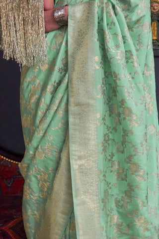 Sea Green Pure Katan Handloom Weaving Silk Saree_Kumari Sarees