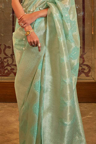 SEA GREEN MODAL SEQUINS VALUE ADDED SILK SAREE