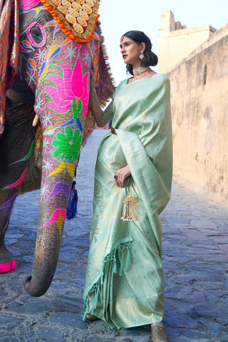 SEA GREEN KANJEEVARAM HANDLOOM SILK SAREE