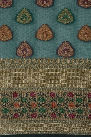 Sea Green Kanjeevaram Organza Saree_Kumari Sarees