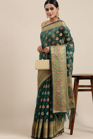 Sea Green Kanjeevaram Organza Saree_Kumari Sarees