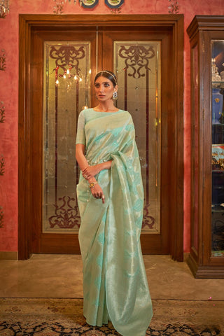 Sea Green Modal Sequins Value Added Silk Saree