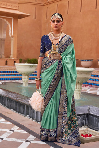 Sea Green & Blue Banarasi Patola Silk Saree_Kumari Sarees