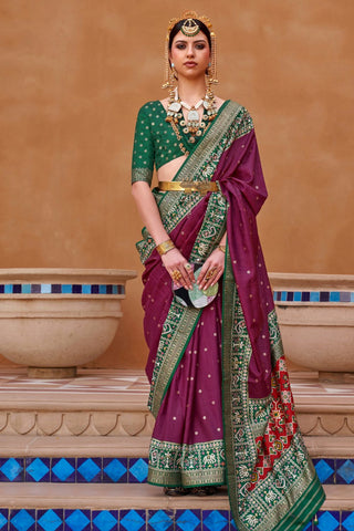 Purple & Green Banarasi Patola Silk Saree_Kumari Sarees