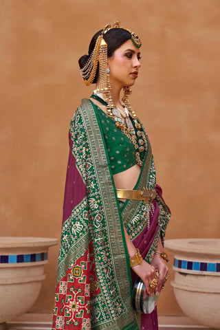 Purple & Green Banarasi Patola Silk Saree_Kumari Sarees