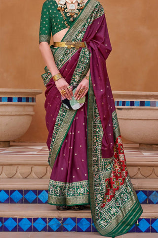 Purple & Green Banarasi Patola Silk Saree_Kumari Sarees