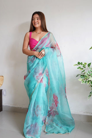 Sky Blue Organza Saree_Kumari Sarees