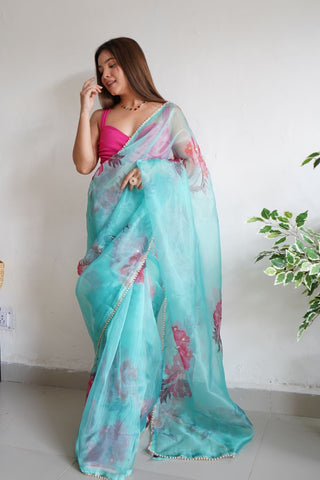 Sky Blue Organza Saree_Kumari Sarees