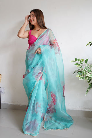 Sky Blue Organza Saree_Kumari Sarees