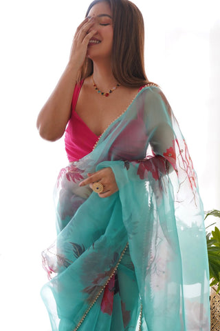 Sky Blue Organza Saree_Kumari Sarees