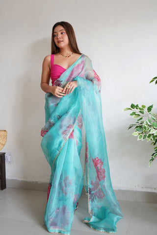 Sky Blue Organza Saree_Kumari Sarees