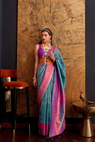 Sky Blue Handloom Weaving Silk Saree_Kumari Ssarees