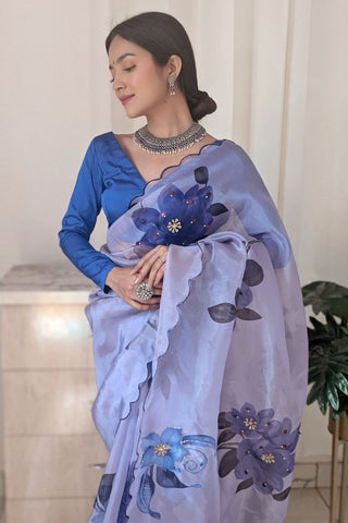Sky Blue Organza Saree_Kumari sarees