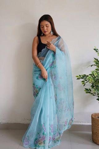 Sky Blue Organza Silk Saree_Kumari Sarees