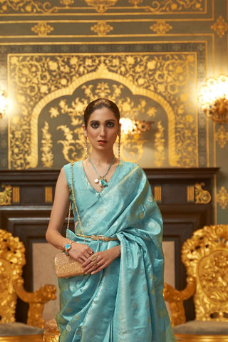 Sky Blue Kanjeevaram Handloom Silk Saree