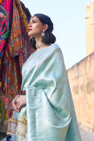 SKY BLUE KANJEEVARAM HANDLOOM SILK SAREE