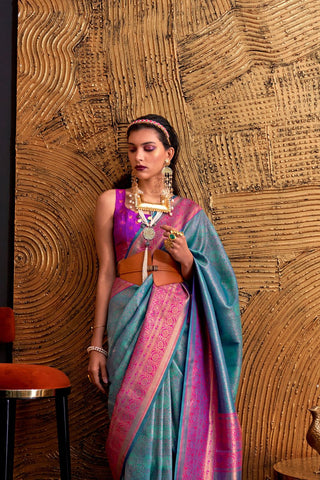 Sky Blue Handloom Weaving Silk Saree_Kumari Ssarees