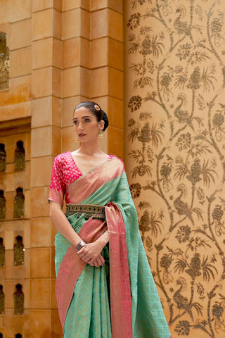 Sky Blue Handloom Weaving Silk Saree_Kumari Sarees