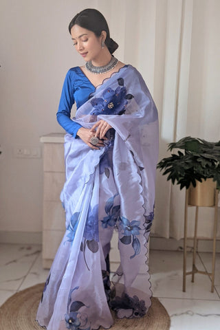 Sky Blue Organza Saree_Kumari sarees