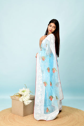 Sky Blue Soft Organza Silk Saree_Kumari Sarees