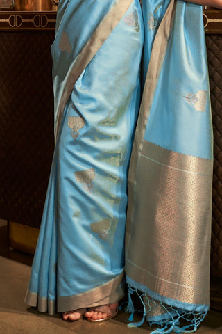 SKY BLUE ZARI BASE HANDLOOM WEAVING SILK SAREE