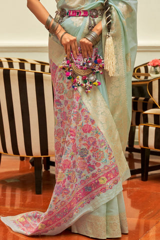 SKY BLUE MODAL WEAVING KASHMIRI SILK SAREE