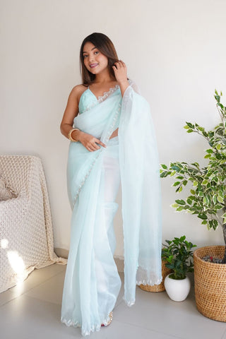 Sky Blue Organza Silk Saree_Kumari Sarees