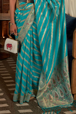 SKY BLUE TWO - TONE MEENAKARI WEAVING ORGANZA SAREE