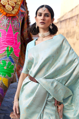 SKY BLUE KANJEEVARAM HANDLOOM SILK SAREE