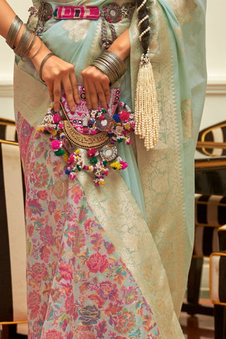 SKY BLUE MODAL WEAVING KASHMIRI SILK SAREE