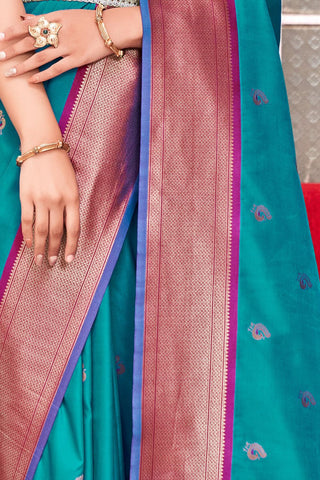 Sky Blue Soft Peshwai Paithani Silk Saree_Kumari Sarees