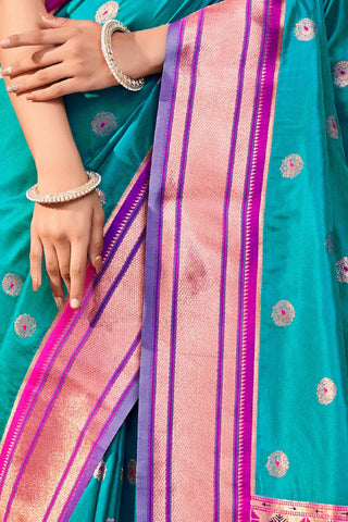 Sky Blue Soft Peshwai Paithani Silk Saree_Kumari Sarees