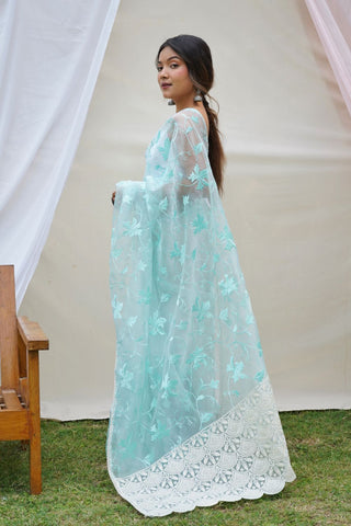 Sky Blue Organza Silk Saree_Kumari Sarees