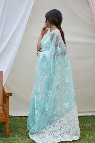 Sky Blue Organza Silk Saree_Kumari Sarees