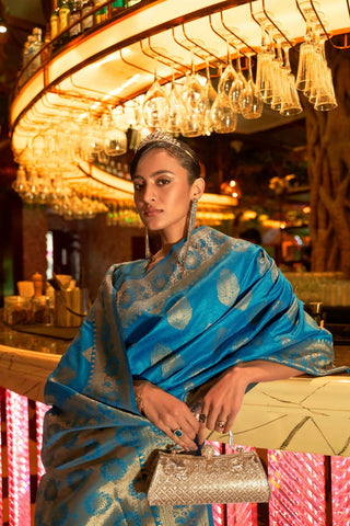Sky Blue Handloom Weaving Silk Saree_Kumari Sarees