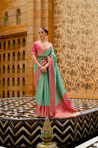 Sky Blue Handloom Weaving Silk Saree_Kumari Sarees