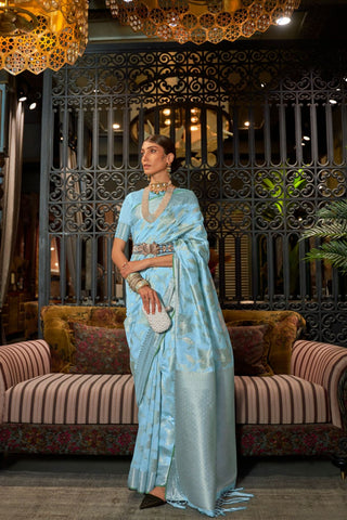 Sky Blue Pure Modal Handloom Weaving Silk Saree_Kumari Sarees