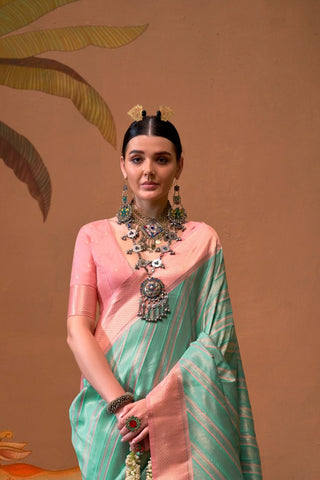 Sky Blue Handloom Weaving Silk Saree_Kumari Sarees