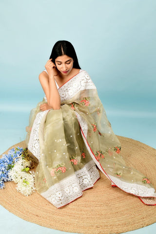 Sorrell Brown Soft Organza Silk Saree_Kumari Sarees