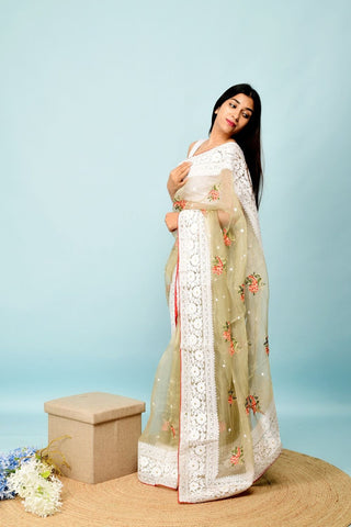 Sorrell Brown Soft Organza Silk Saree_Kumari Sarees