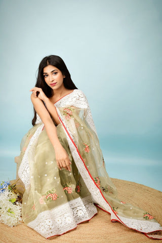 Sorrell Brown Soft Organza Silk Saree_Kumari Sarees