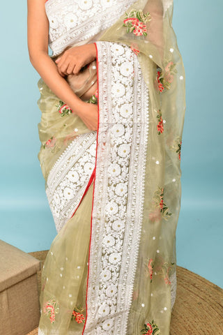 Sorrell Brown Soft Organza Silk Saree_Kumari Sarees