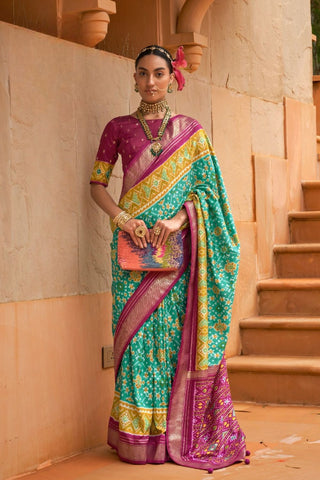 Teal Blue Banarasi Patola Silk Saree_Kumari Sarees