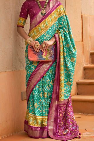 Teal Blue Banarasi Patola Silk Saree_Kumari Sarees