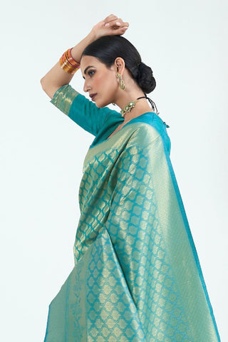 TEAL BLUE KANJEEVARAM HANDLOOM SILK SAREE