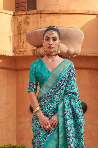 Teal Blue Banarasi Patola Silk Saree_Kumari Sarees