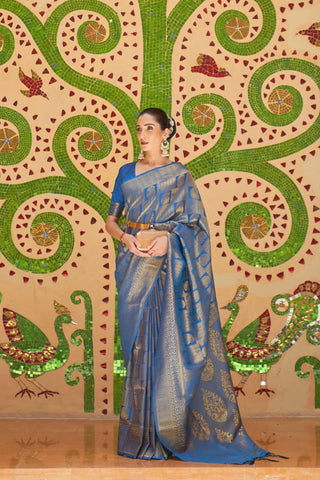 TEAL BLUE KANJEEVARAM HANDLOOM SILK SAREE