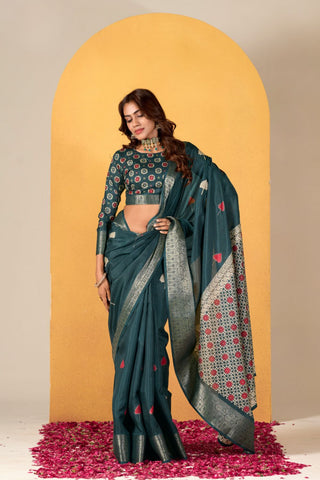 TEAL BLUE SOFT DOLA SILK SAREE